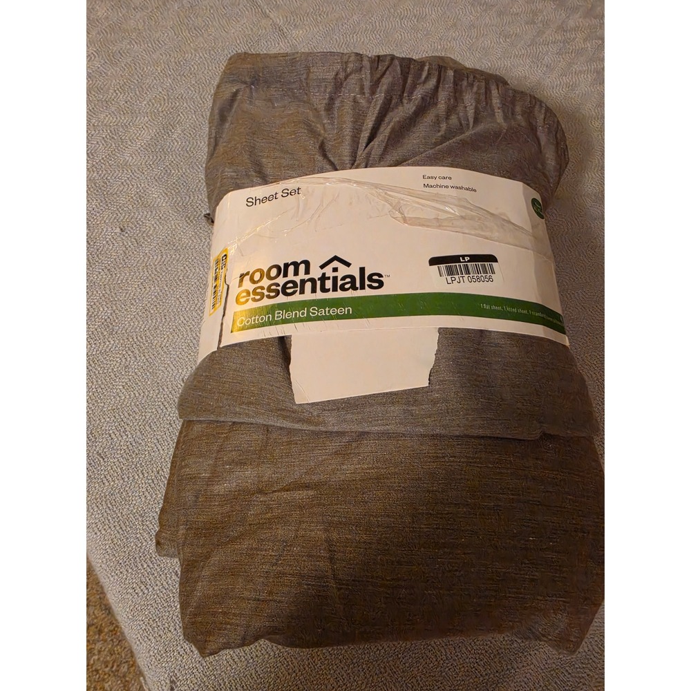 Room Essentials Cotton Blend Sateen Sheet Set Twin XL Twin Brown Heathered New